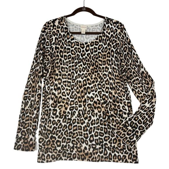 Chico's Pullover Sweater Size L Leopard Print Lightweight Long Sleeve Stretch - Picture 1 of 9